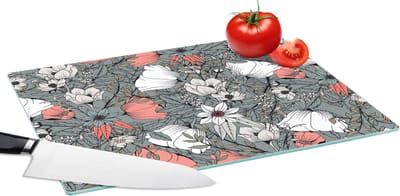 Glazen Snijplank - 39x28 - Klaproos - Schets - Vintage - Snijplanken Glas