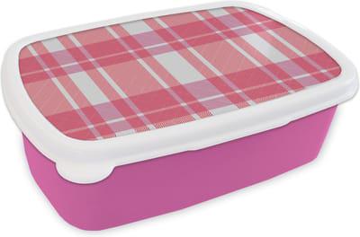 Broodtrommel Roze - Lunchbox - Brooddoos - Plaid - Roze - Patronen - 18x12x6 cm - Kinderen - Meisje