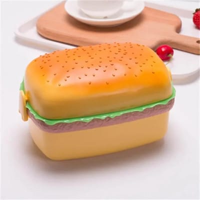 Hamburger Lunchbox Dubbellaags Leuke Burger Bento Box Magnetron Kinderen School Voedselcontainer Vork Serviesset