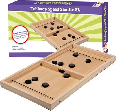 Slingpuck XL - Tabletop Speed Shuffle - Sjoelbak klein met Pucks - Houten Bordspel - 53,5 cm