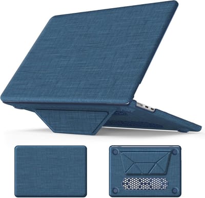 Hoes Geschikt voor MacBook Pro 14 Inch M4 2024 Hoes Navy shockproof heavy duty hoesje Woven Fabric - MacBook Pro 14 Inch (2021/2024)[M4/ A2442 M1 Pro/ M1 Max/A2779/M3 A2918 A2992] case met Opvouwbare kickstand hoes hardcover