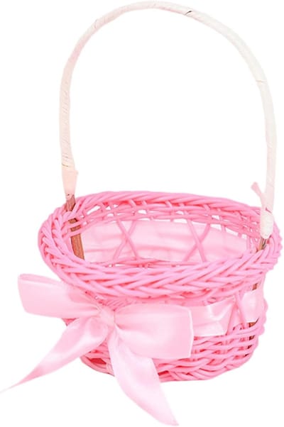 Bruiloft Mand - Bloemenmeisjesmand Decoratief - Bruiloft Ceremonie - Natuurlijke Rotan Stijl - 13x11x13 cm - Roze