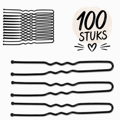 Haar in Stijl® 100 U Pins Zwart - Haardotspelden 6 cm Dames incl Bakje