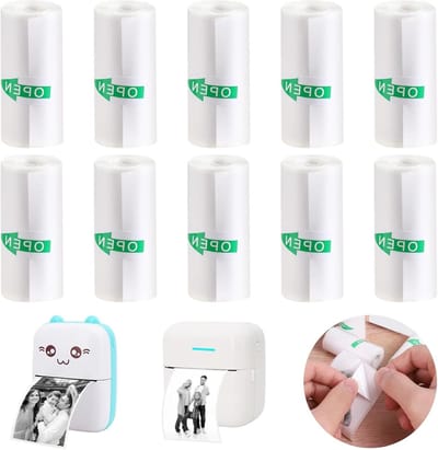 Thermische Mini Printer voor Stickers - 57 x 25mm Zelfklevend Papier voor Kinderen, 10 Rollen voor Instant Camera's en Creatieve Projecten