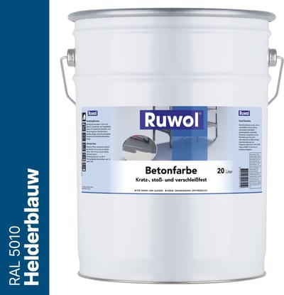 Ruwol Betonverf Helderblauw (RAL 5010) 20 liter - Voor binnen en buiten - Alle kleuren - Kras-, stoot- en slijtvaste verf voor beton en steen - Betonverf voor buiten