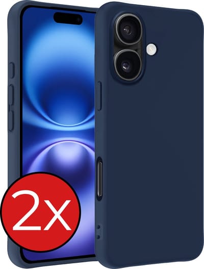 Hoesje - 2 Stuks - Geschikt voor Apple iPhone 16 - Sterk & Shockproof - Telefoonhoes - Back Cover - Case Siliconen - Telefoon Hoes - Donkerblauw