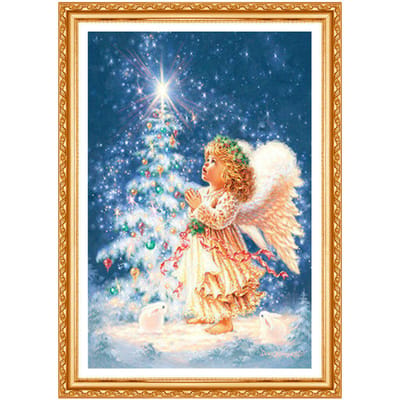 Broderie Diamant Ange de Noël Fille Peinture Diamant Motif Point de Croix Strass Ronds Complets 20X30CM beige