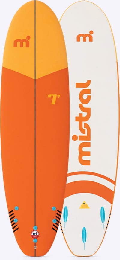 Mistral Bahia 7'0 | Soft Top Surfboard | Mini Mal Surfboard | Oranje/Geel | Non-Slip Foam Deck | Incl. 3 Vinnen | Voor Beginners, Familie en Surfplezier