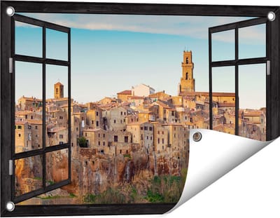 Gards Tuinposter Doorkijk Oude Stad in Toscane, Italië - 60x40 cm - Tuindoek - Tuindecoratie - Wanddecoratie buiten - Tuinschilderij