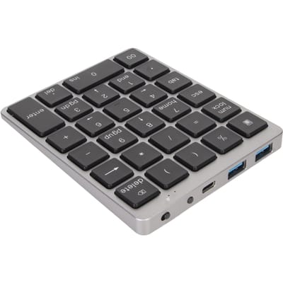 Mini clavier numérique filaire rechargeable USB 28 touches, fin et portable, en alliage d'aluminium, gris foncé multicolore