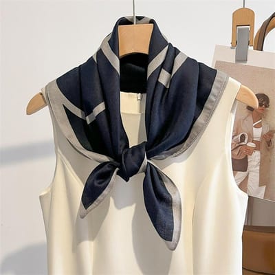 Mouchoir Imprimé Mode 68*68cm Satin de Soie Foulard de Cou Petit Châle Cheveux Femme Dame de Bureau Bandana Uni One Size black