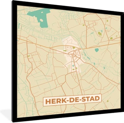 Fotolijst incl. Poster - België - Herk-de-Stad - Kaart - Stadskaart - Plattegrond - 40x40 cm - Posterlijst