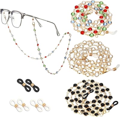 Zonnebrilketting 3PCS - kristallen kralen - gouden brillenhouder - praktisch voor dames en meisjes - ShopVlot
