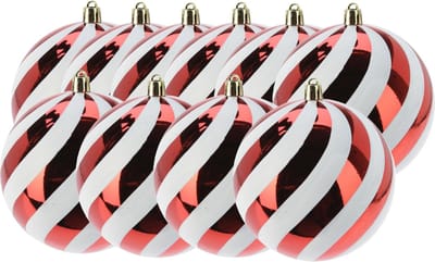 Christmas Decoration Kerstballen - 10x st - 10 cm - rood/wit - kunststof - kerstversiering