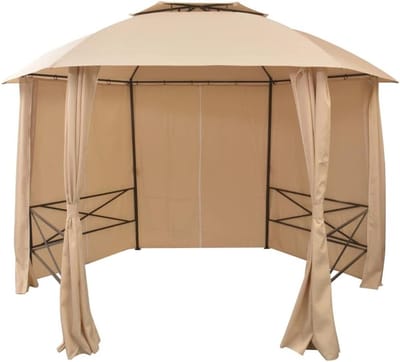 Tuinpaviljoen met Gordijnen - Feesttent Prieel - Buitenfeesten Organiseren - Dubbele Ventilatie - 360 x 312 x 265 cm - Beige