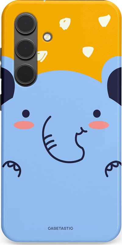 Casetastic hoesje geschikt voor Samsung Galaxy S24 - Dubbellaagse bescherming - Knuffel van olifant - Fashion Case - Lichtblauw Okergeel