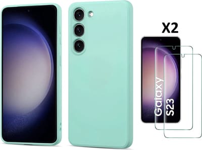 Hoesje Geschikt Voor Samsung Galaxy S23 Hoesje siliconen Mint Groen zacht siliconen hoesje TPU backcover - Met Screenprotector - 2 stuks