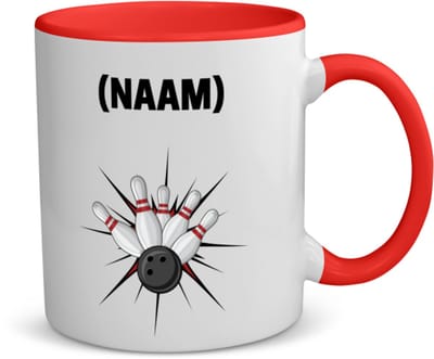 Akyol - bowlen met eigen naam koffiemok - theemok - rood - Bowlen - bowler - sport - 350 ML inhoud