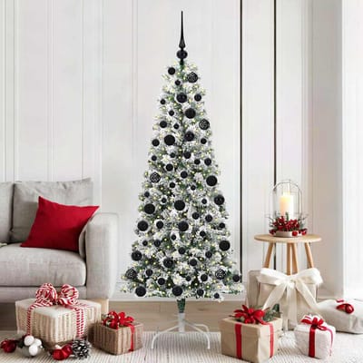 vidaXL - Kunstmatige - Hinged - Kerstboom - 300 - LED's - Groen - en - Wit - 180 - cm