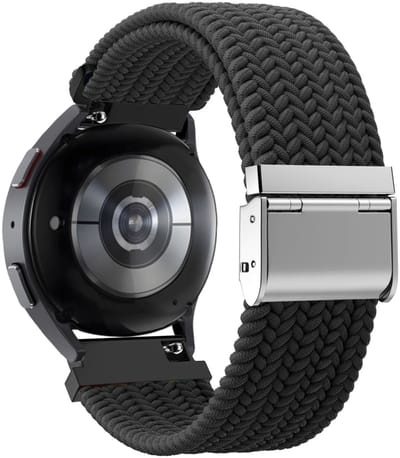 Bandz Hoogwaardig gevlochten bandje met klemsluiting geschikt voor Garmin Vivoactive 6 / 5 / 3 / Vivomove / 3 / HR / Style / Luxe / Sport / Trend / Forerunner 645 / 570 / 245 / 170 / 165 / 70 / 55 / Venu / SQ / SQ2 / 2 Plus / Approach S12 - Zwart