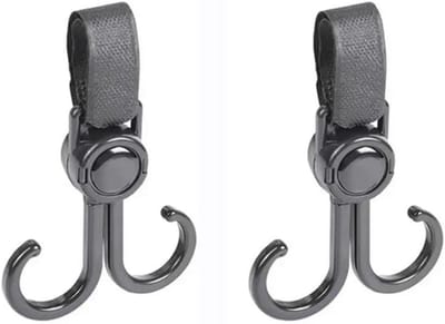 Kinderwagen Haken - Wandelwagen Clips - Boodschappen Dragen - Draaibare Haken - 2 stuks - Zwart