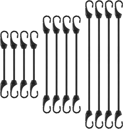 Elastische touwen - Spanners met haken - Lading vastzetten - Versterkte haken - 12 stuks - Zwart