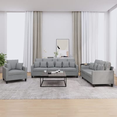 vidaXL - 3-delige - Loungeset - met - kussens - stof - lichtgrijs