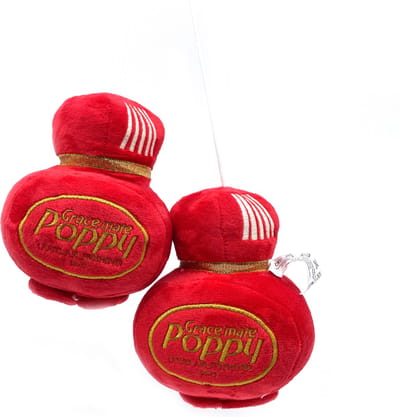 Poppy Grace Mate Pluche Poppy flesjes met koord (70cm) - 15x10cm - Rood - Vrachtwagen Interieur - Auto - Accessoires