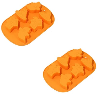 2-Stuks Spookbakvorm - Spookvorm met 6 gaten - Halloween spookbakvorm - Thanksgiving bakvorm - Geschikt voor het bakken van koekjes, chocolade, gelei, fondanttaarten en het maken van handgemaakte zeep - Geel
