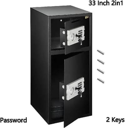 EML STORE Dubbele Kluis - 2 in 1 Safe - kluisje met cijferslot - Elektronisch Slot - Wachtwoord en Sleutel - 77x37x37cm - Staal