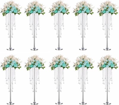 Middelpunt Stand - Bloemenhouder Kandelaar - Feestelijke Decoratie - Met Kristaldecoratie - 75 cm Hoog - Zilverkleurig