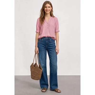Blouse met korte mouwen, split in de hals en elastische zoom