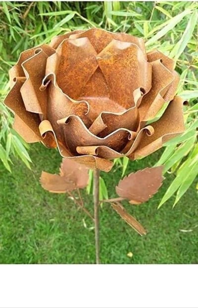 Tuinsteker Roos - Bloem Decoratie - Tuin Aankleden - Patina Metaal - H110 B20cm - Roestkleur