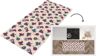 Keukenloper - Loper keuken - Patronen - Kerst - Kerstballen - Strik - 120x50 cm - Keukenloper vinyl