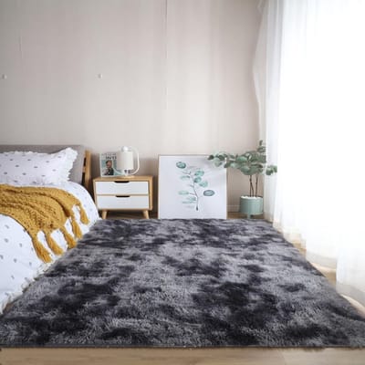 Moderne Fluffy Hoogpolige Wasbare Antislip Vloerkleed voor Woonkamer en Slaapkamer, Kinderen, 160 x 220 cm (Donkergrijs)