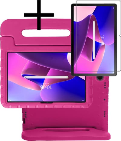 Hoes - Geschikt voor Lenovo Tab M10 Plus (3e / 3rd Generatie) - Met Screenprotector - Kinderhoes Shockproof Bumper - Kidsproof Case - Tablet Hoesje - Kinder Cover - Roze