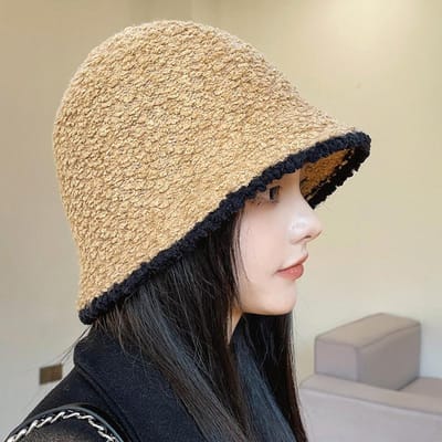 Bonnetts Chapeaux en Cachemire pour Femmes Chapeau de Pêche Rayé Chaud Hiver Doux Chaud Unisexe Bonnet à Revers