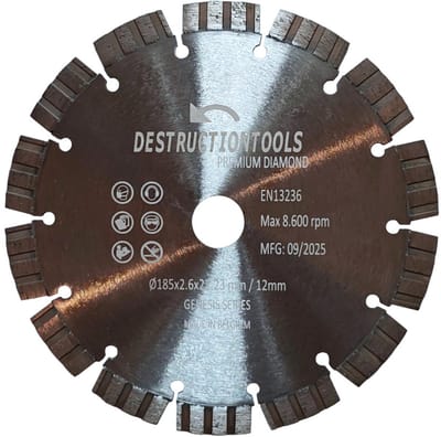 Destructiontools diamant zaagblad 185mm – voor gewapend beton – asgat 22,23 mm | Genesis series