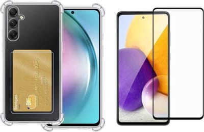 ShieldCase TPU shock case met pasjeshouder geschikt voor de Samsung Galaxy A55 hoesje - telefoonhoesje met ruimte voor pasjes - ruimte voor 2 pasjes - doorzichtige backcover met verstevigde randen (transparant) + Screenprotector