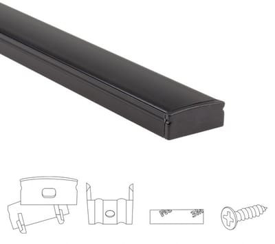 1 meter aluminium led strip profiel opbouw - Zwart - 7 mm hoog - Slim line - Compleet incl. afdekkap - Led profiel opbouw - Led profiel zwart