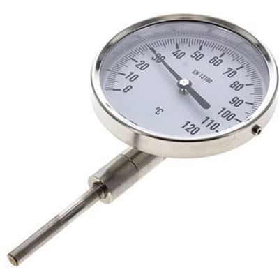 0 tot +120°C RVS Bimetalen Thermometer 100mm Behuizing 63mm Dompelbuis Onderaansluiting - TBLUSH-120-100-63