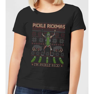 Rick and Morty Pickle Rick Women's Christmas T-Shirt - Black - 3XL