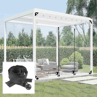Transparant Dekzeil Gordijn - Zeildoek Panelen - Buitenruimte Beschermen - Met Rits Deur - 5.5x2.5m - Transparant