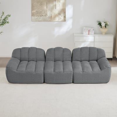 MODFU Modulaire Bank - Zonder Frame En Diepe Zitting - Voor Woonkamer - Fleece Met Korrelstructuur - Grijs