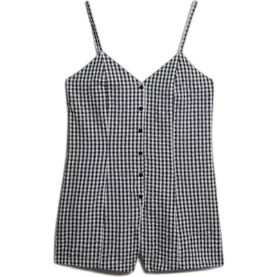 Superdry Gingham Cami Playsuit Mouwloze Romper Grijs S Vrouw