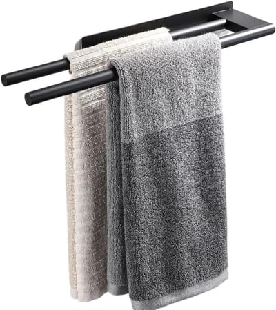 KZQ Handdoekrek - Dubbel handdoekrek - Handdoekrek zonder boren - Handdoekhanger voor de badkamer - 39 cm - Handdoekrek voor badkamer en keuken - Zwart gelakt