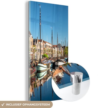 MuchoWow® Glasschilderij 20x40 cm - Schilderij acrylglas - Rotterdam - Zomer - Boot - Foto op glas - Schilderijen