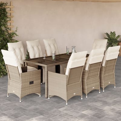 vidaXL - 9-delige - Bistroset - met - kussens - poly - rattan - beige