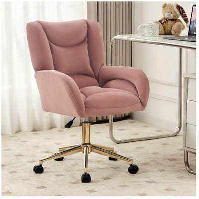 Chaise pivotante - MUVOE - Full KD Velvet - Velours rose - Réglable en hauteur - Roulettes 360° rose
