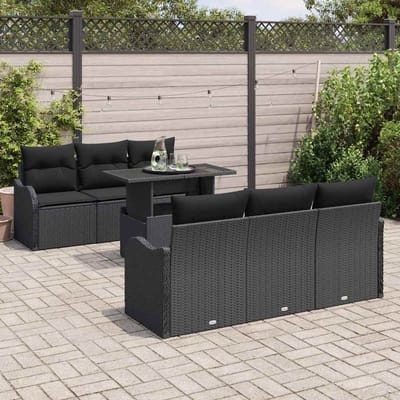 vidaXL - Tuinbank - Set - 7 - st - 6-Aantal - zitplaatsen - Zwart - Poly - Riet